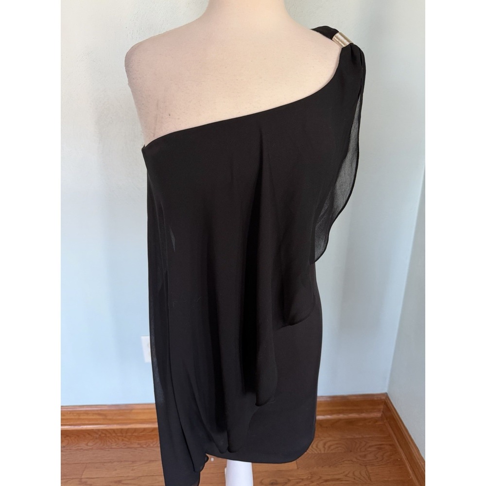 Bebe One-Shoulder Dress with Chiffon Cape LBD Cocktail Happy Hour Sz M/L